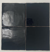 6x6 Black Handmade Look Subway Wall Tile Glossy for Bathroom Shower, Kitchen Backsplash